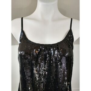 AZIZ‎ Black Sequin Slip Mini Dress Spaghetti Strap Party Occasion Size L